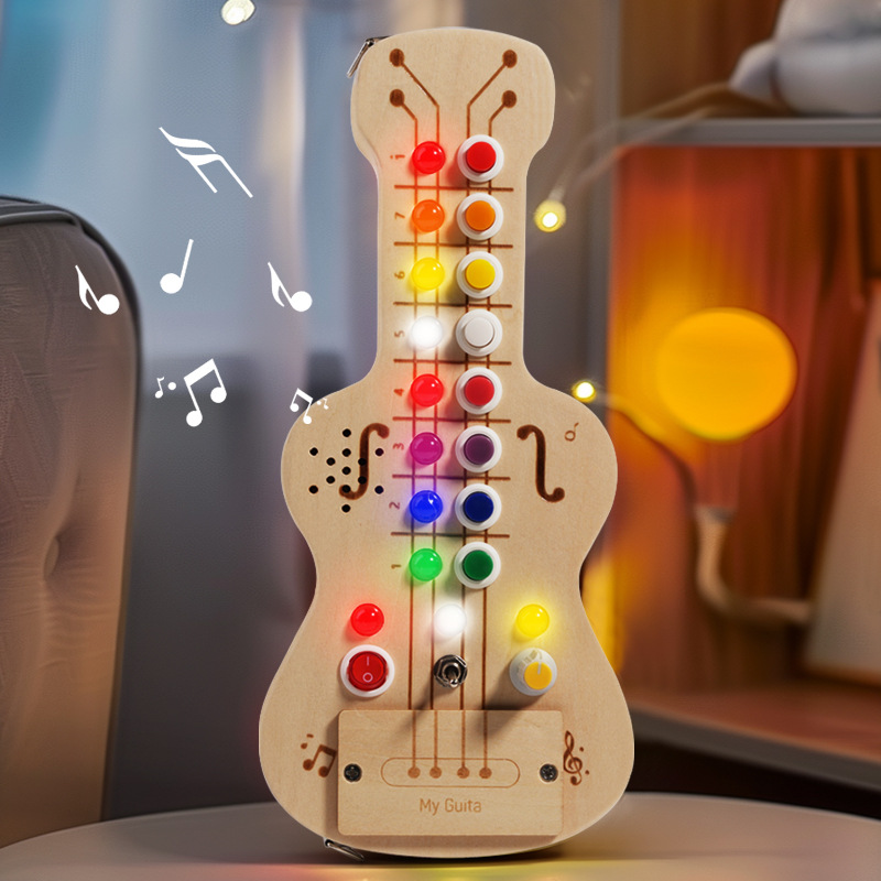 Wooden LED Light Up Guitar Bus - Montessori Wooden Busy Board Toddler 评论和价格